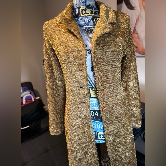 Vintage Luly K New York Caramel Brown Gold Button Cardigan Maxi Jacket Medium - Picture 2 of 11